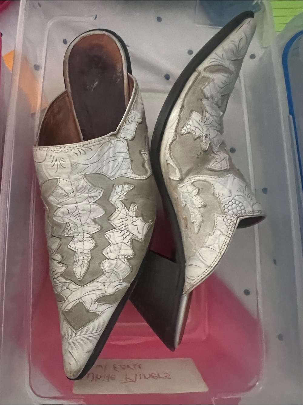 Donald J. Pliner Silver Embroidered Pointed Toe Mule Heels